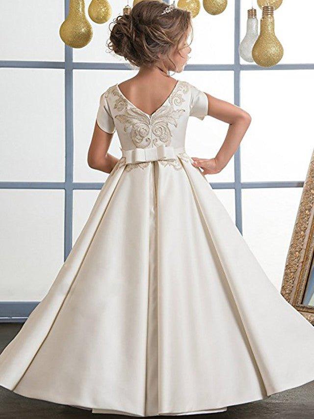 A-Line Jewel Neck Satin Wedding Birthday Pageant Flower Girl Dresses - photo 2
