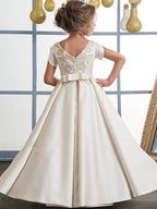 A-Line Jewel Neck Satin Wedding Birthday Pageant Flower Girl Dresses - photo 2