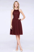 A-line Jewel Sleeveless Knee-Length Bridesmaid Dresses with Ruffle Chiffon Lace Party Dress by misshow.com