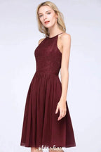 A-line Jewel Sleeveless Knee-Length Bridesmaid Dresses with Ruffle Chiffon Lace Party Dress by misshow.com