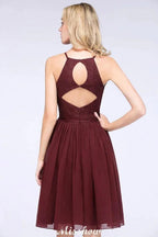 A-line Jewel Sleeveless Knee-Length Bridesmaid Dresses with Ruffle Chiffon Lace Party Dress by misshow.com