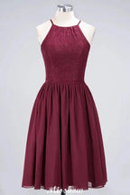 A-line Jewel Sleeveless Knee-Length Bridesmaid Dresses with Ruffle Chiffon Lace Party Dress by misshow.com