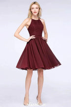 A-line Jewel Sleeveless Knee-Length Bridesmaid Dresses with Ruffle Chiffon Lace Party Dress by misshow.com