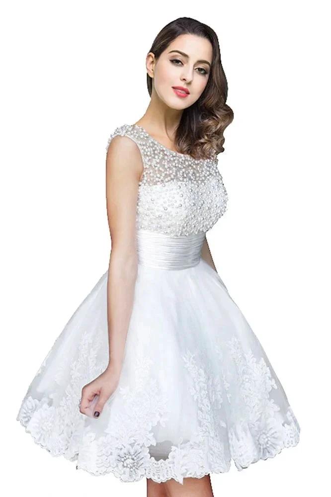 A-line Jewel Tulle Party Beading Dress by misshow.com