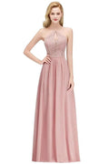 A-line Keyhole Neckline Lace Top Long Spaghetti Bridesmaid Dress by misshow.com