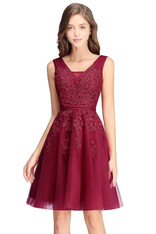 A-line Knee-length Tulle Prom Dress with Appliques