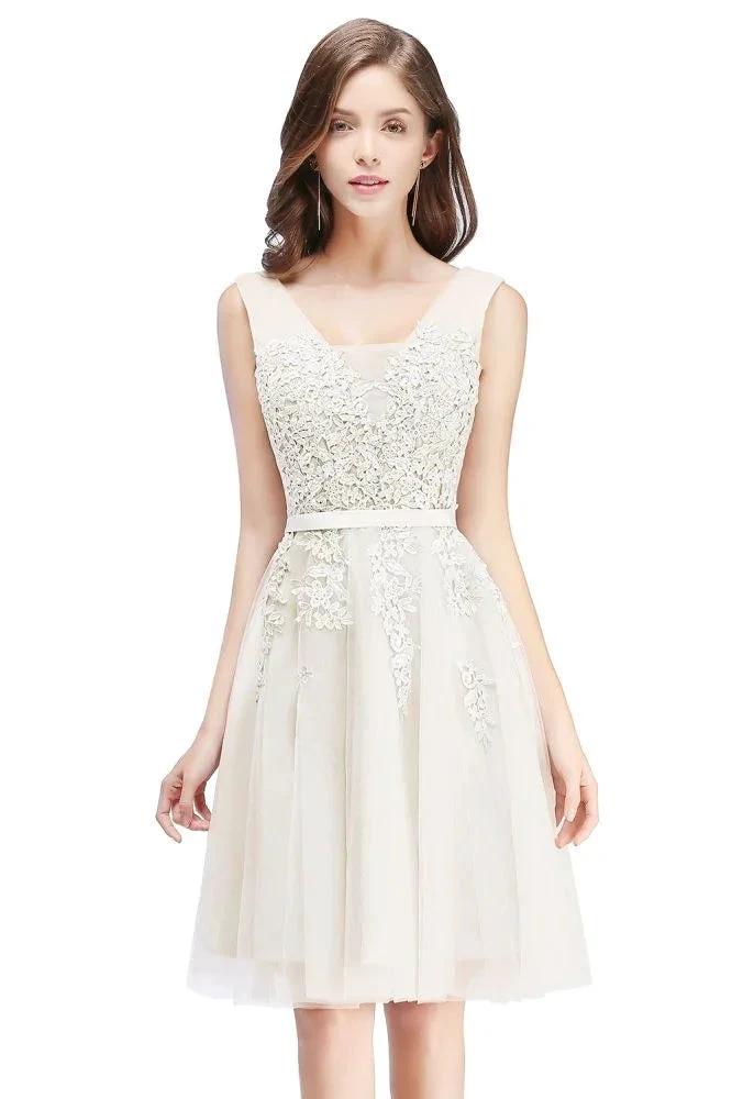A-line Knee-length Tulle Prom Dress with Appliques by misshow.com