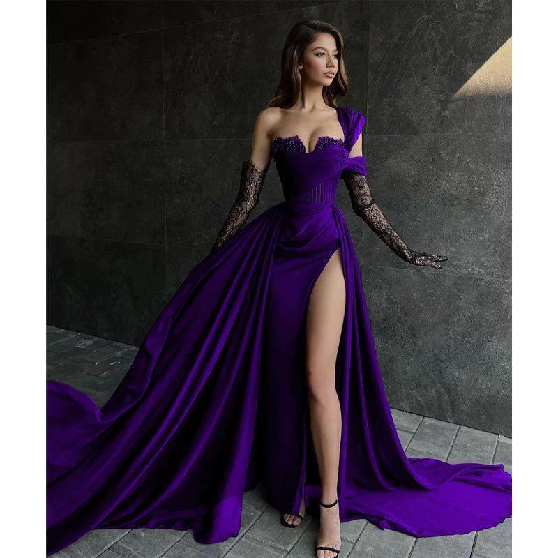 A Line Lace Appliques High Split Black Long Prom Formal Dress by weddingdress