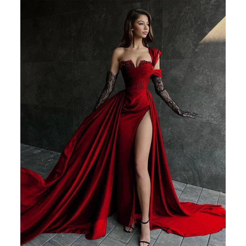 A Line Lace Appliques High Split Black Long Prom Formal Dress by weddingdress