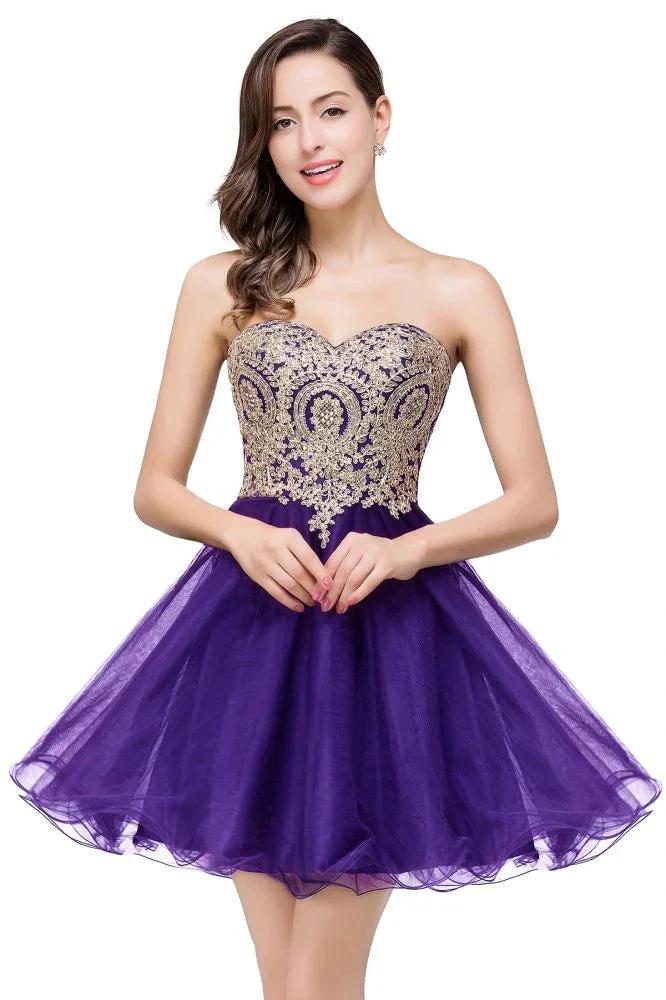A Line Lace Appliques Sweetheart Short Prom Dresses by misshow.com