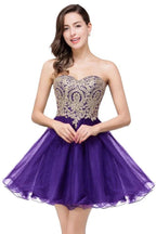 A Line Lace Appliques Sweetheart Short Prom Dresses by misshow.com