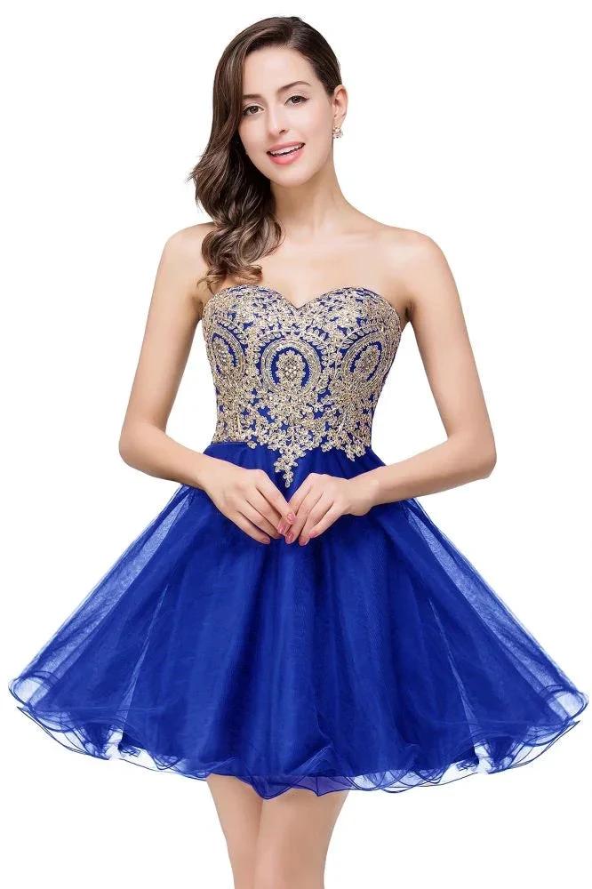 A Line Lace Appliques Sweetheart Short Prom Dresses by misshow.com