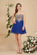 A Line Lace Appliques Sweetheart Short Prom Dresses by misshow.com