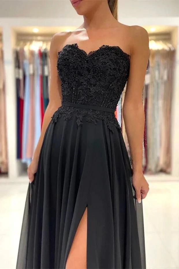 A-line Lace Long Front-Split Prom Dress Off-the-shoulder Evening Dress by misshow.com