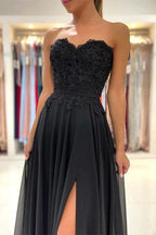 A-line Lace Long Front-Split Prom Dress Off-the-shoulder Evening Dress by misshow.com
