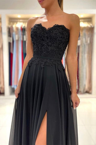 A-Linie Spitze Langes Ballkleid mit Schlitz vorne Schulterfreies Abendkleid