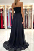 A-line Lace Long Front-Split Prom Dress Off-the-shoulder Evening Dress by misshow.com