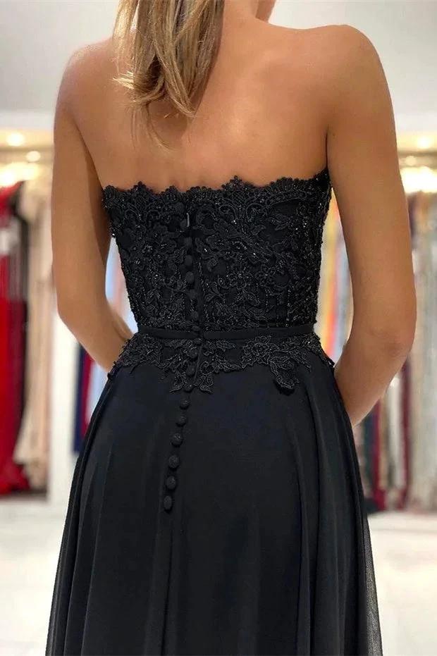 A-line Lace Long Front-Split Prom Dress Off-the-shoulder Evening Dress by misshow.com