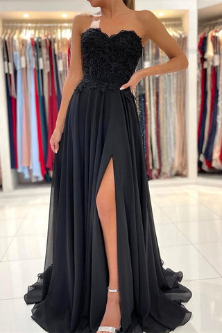 A-Linie Spitze Langes Ballkleid mit Schlitz vorne Schulterfreies Abendkleid