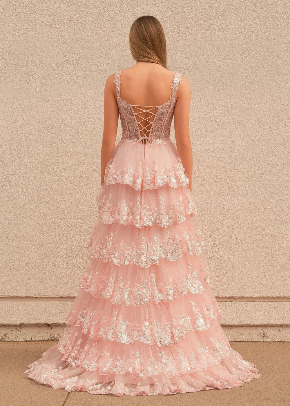 Pink Princess A Line Off the Shoulder Corset Prom Dress with Lace Ruffles by KissProm