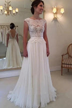 A-line Lace Top Backless Long Beach Wedding Dress Ball Gowns WD021 by pgmdress