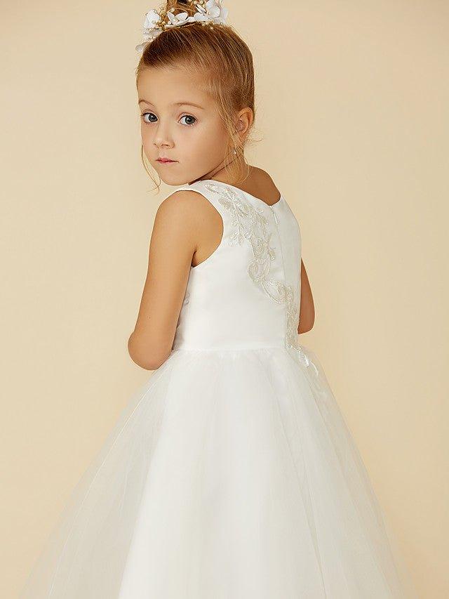 A-Line Lace Tulle Sleeveless Jewel Neck Wedding First Communion Flower Girl D… - photo 6