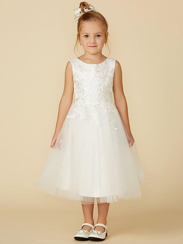 A-Line Lace Tulle Sleeveless Jewel Neck Wedding First Communion Flower Girl D… - photo 4
