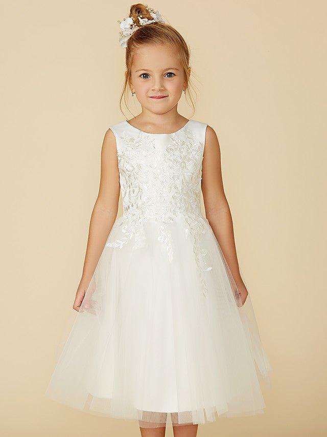A-Line Lace Tulle Sleeveless Jewel Neck Wedding First Communion Flower Girl D… - photo 5