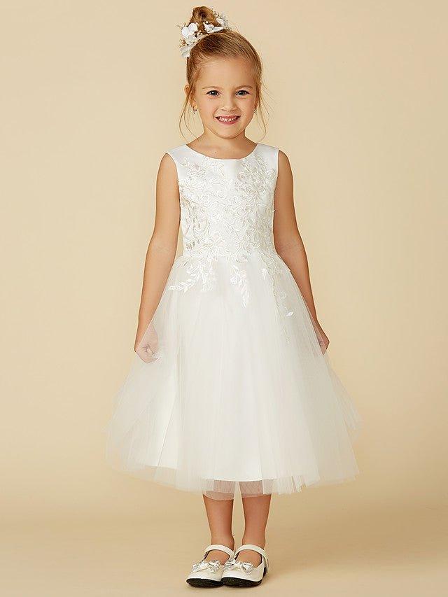 A-Line Lace Tulle Sleeveless Jewel Neck Wedding First Communion Flower Girl D… - photo 1