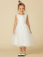 A-Line Lace Tulle Sleeveless Jewel Neck Wedding First Communion Flower Girl D… - photo 1