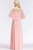 A-line Long Off-the-shoulder Pink Bridesmaid Dresses with Sleeves by misshow.com