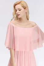 A-line Long Off-the-shoulder Pink Bridesmaid Dresses with Sleeves by misshow.com