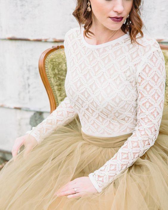 Vestido de novia estilo princesa, corte A, manga larga, espalda descubierta, WD484