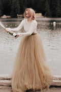 A-Line Long Sleeve Backless Princess Gown Wedding Dress Bridal Gown WD484 by pgmdress