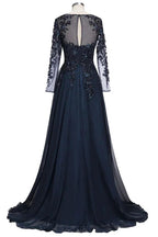 A-line Long Sleeves Plus Size Floor Length Crystals Tulle Prom Dresses by misshow.com