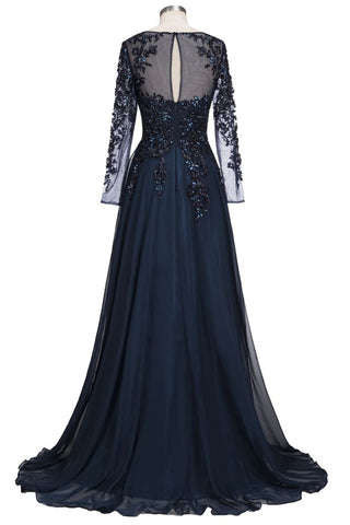 A-Linie Lange Ärmel Plus Size Bodenlange Kristalle Tüll Ballkleider