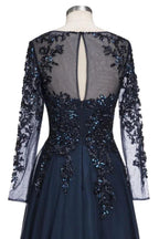 A-line Long Sleeves Plus Size Floor Length Crystals Tulle Prom Dresses by misshow.com