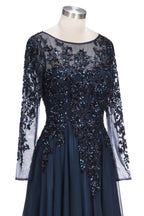 A-line Long Sleeves Plus Size Floor Length Crystals Tulle Prom Dresses by misshow.com