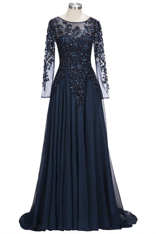 A-Linie Lange Ärmel Plus Size Bodenlange Kristalle Tüll Ballkleider