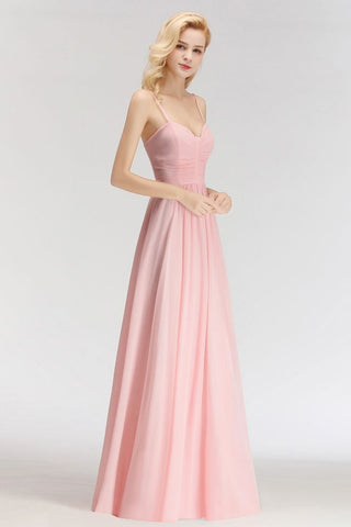 Vestido de dama de honor largo con escote en forma de A y escote en forma de corazón, sin mangas y corte espagueti