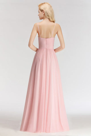 Vestido de dama de honor largo con escote en forma de A y escote en forma de corazón, sin mangas y corte espagueti