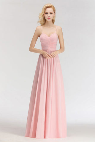 Vestido de dama de honor largo con escote en forma de A y escote en forma de corazón, sin mangas y corte espagueti