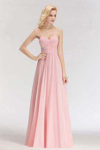 Vestido de dama de honor largo con escote en forma de A y escote en forma de corazón, sin mangas y corte espagueti