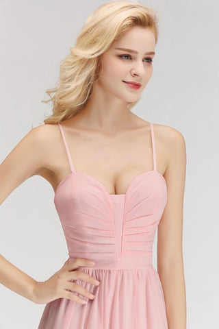 Vestido de dama de honor largo con escote en forma de A y escote en forma de corazón, sin mangas y corte espagueti