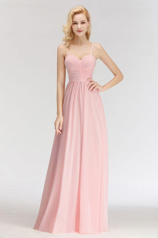 Vestido de dama de honor largo con escote en forma de A y escote en forma de corazón, sin mangas y corte espagueti