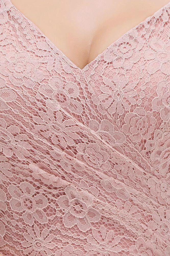 A-line Long V-neck Sleeveless Formal Party Dress Lace Top Chiffon Bridesmaid Dress by misshow.com