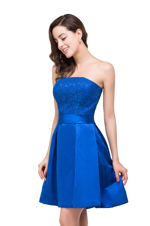 A-line Mini Lace-up Strapless Bridesmaid Dresses