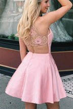 A-line Navy Blue Short Prom Dress Homecoming Dress with Beaded Back PD328 by pgmdress