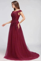 A-line Off-shoulder Floor-length Tulle Appliques Prom Dresses by misshow.com