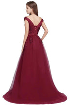 A-line Off-shoulder Floor-length Tulle Appliques Prom Dresses by misshow.com